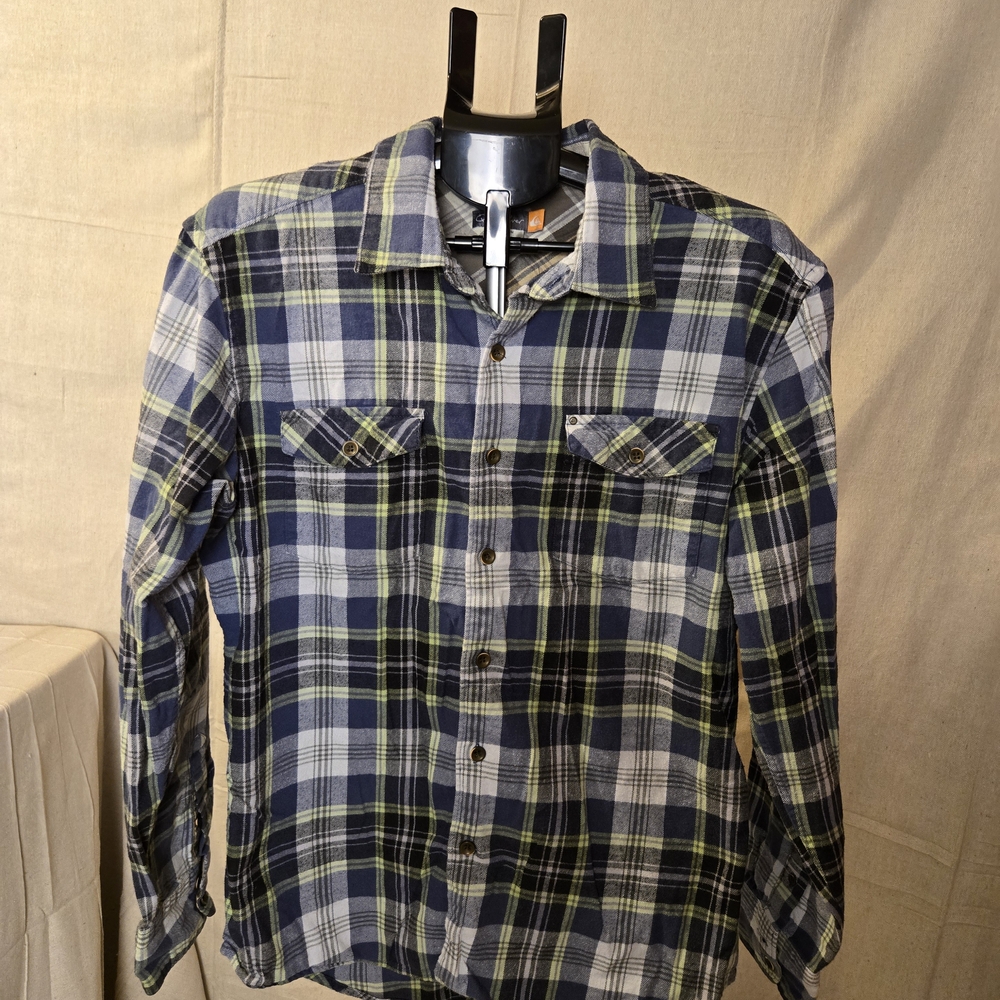 Quiksilver Plaid Flannel Shirt Men Medium Blue Green
